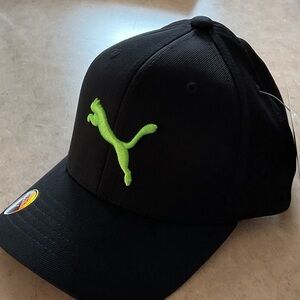 Puma Kids Black Hat with Neon Green Logo